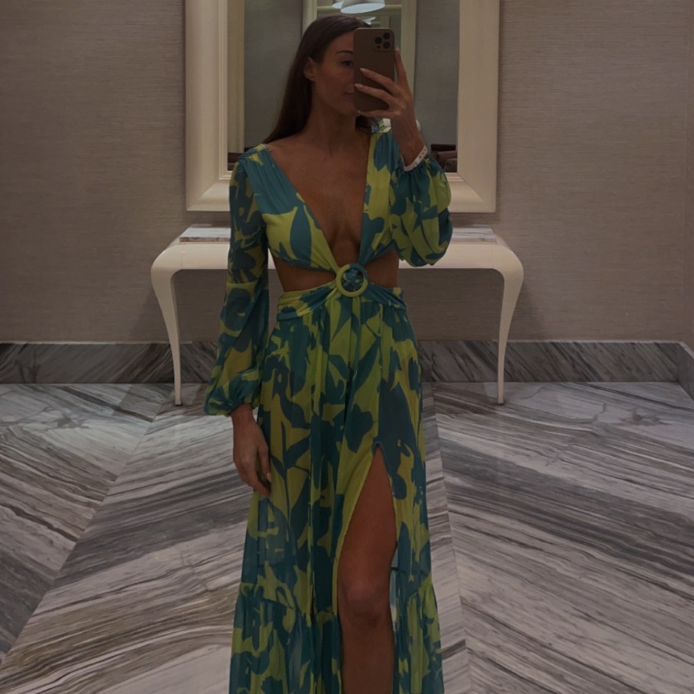Elegant Blue and Green Floral Maxi Dress